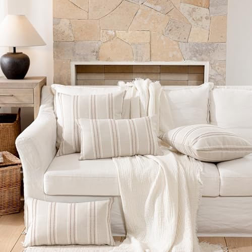 Hckot Terracotta Throw Pillow Covers 12x20 Set of 2 Striped Pillow Covers - color: Camel, size: 20" x 12" (Pack of 2)