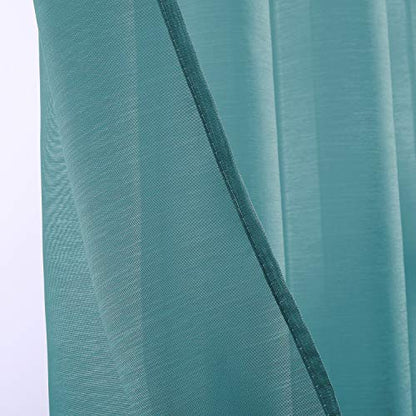 DONREN 108 Inch Sheer Curtains Grommet 2 Panel Faux Linen Voile Drapes Textured Sheer Curtains for Living Room Bedroom,Teal Blue - color: Teal, size: 52"W x 108"L (Pack of 2)