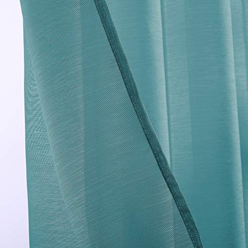 DONREN Teal Sheer Curtains 72 Inch Grommet 2 Pieces Faux Linen Voile Drapes Window Semi Sheer Curtains for Living Room Bedroom, 52 W x 72 L Inch Length - color: Teal, size: 52"W x 72"L (Pack of 2)