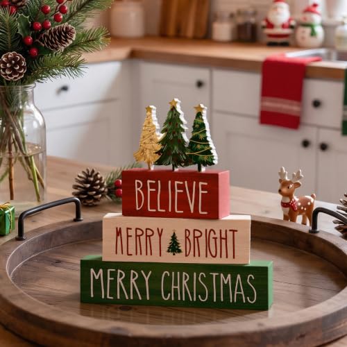 Smile Merry Christmas Wooden Signs Tabletop Indoor Decor - style: Xmas Tree