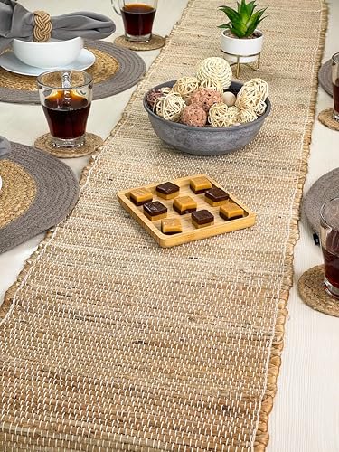 Chardin Home 13x90 Inch Handcrafted Table Runner – Eco-Friendly Natural Jute and Hemp – Rustic Boho Farmhouse Table Decor – Sustainable Dining Table Accent for Everyday or Special Occasions - size: 13x90 Inch.