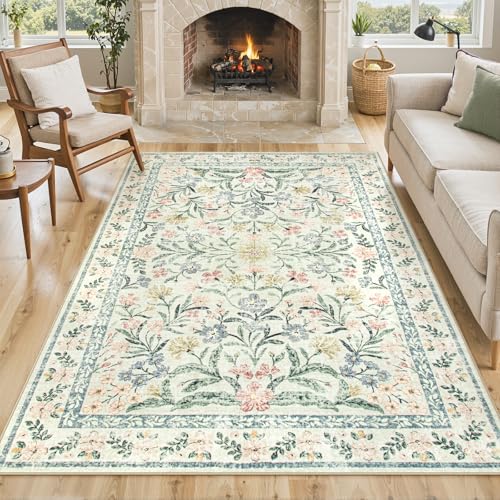 Lahome Boho Beige Rugs for Living Room 6x9, Washable Kids Rugs for Bedroom Girls, Farmhouse Soft Baby Carpet for Nursery, Non-Slip Carpet for Dining Room Playroom, Beige - color: Beige, size: 6' x 9' (Rectangular)