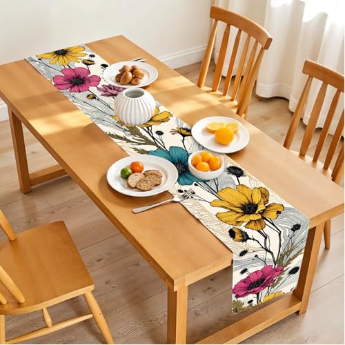 Boho Floral Table Runner – Multicolor Botanical Design, Elegant Vintage Style, 13x72 Inch, for Dining Table, Parties, Spring Decor, Wedding & Home Decoration - color: 01