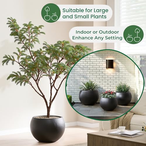 21.3"Dia x 14.8"H Extra Large Fiberstone Sphere Planter, Black Round Pot - color: Black, size: Extra Large