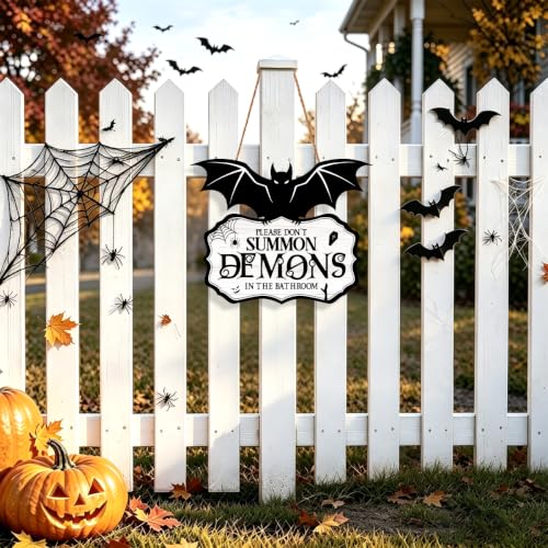 Funny Halloween Bathroom Decor-Please Don't Summon Demons Spooky Wood Sign - color: Demons