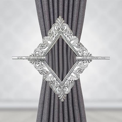2 Pack Silver Rhombus Curtain Tiebacks, Square Drapery Holdbacks - style: 8 Crystals Silver