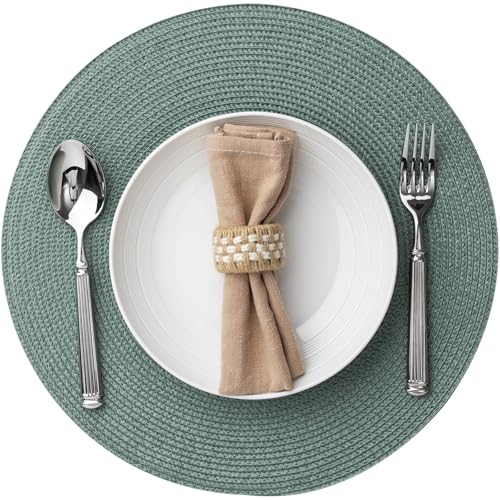 Baroyal Round Placemats Set of 8 Plastic Woven Placemats Washable Wipeable Table Mats for Dining Table Heat Resistant Non-Slip Circle Place Mats (Dusk Green) - color: Dusk Green