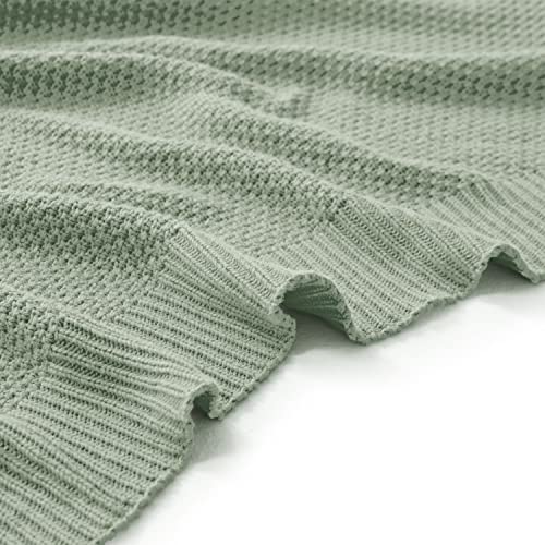 TREELY 100% Cotton Dark Sage Green Knitted Throw Blanket 50"x60" - color: Dark Sage Green, size: Throw(50" x 60")