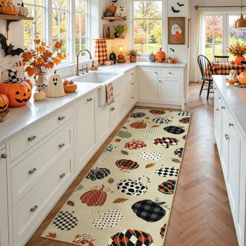 2.5x8 Beige Halloween Fall Pumpkin Print Hallway Runner Rug for Kitchen - color: Beige1 - Pumpkin, size: 2'6" x 8' (Rectangular)