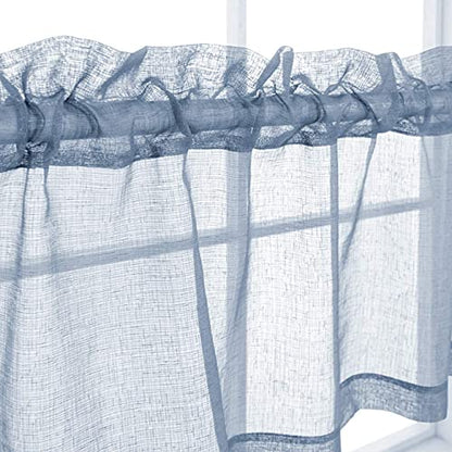KOUFALL Blue Valances for Windows,Sheer Valance Curtains for Kitchen Living Room,Light Dusty Slate Blue,18 Inches Long - color: Dusty Blue