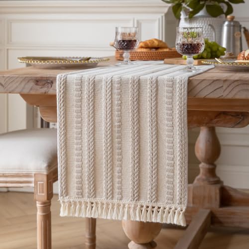 Caflife Light Khaki and Beige Woven Rustic Boho Table Runner 72 Inchs Long - color: Light Khaki, size: 13x72Inch