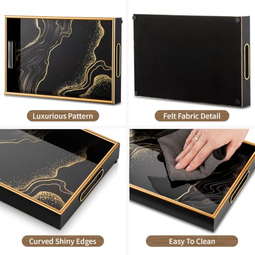 Hanobe Black Ottoman Serving Tray with Handles for Coffee Table Home Decor