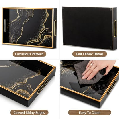Hanobe Black Ottoman Serving Tray with Handles for Coffee Table Home Decor