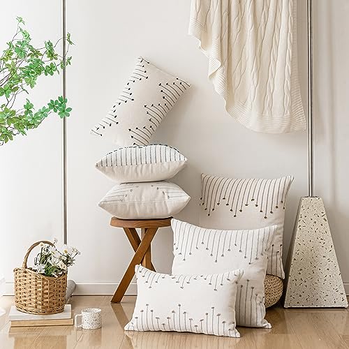 LILEPOY Boho Throw Pillow Covers 12x20 Farmhouse Lumbar Couch Pillow case - color: Beige and Khaki, size: 20" x 12" (Pack of 2)