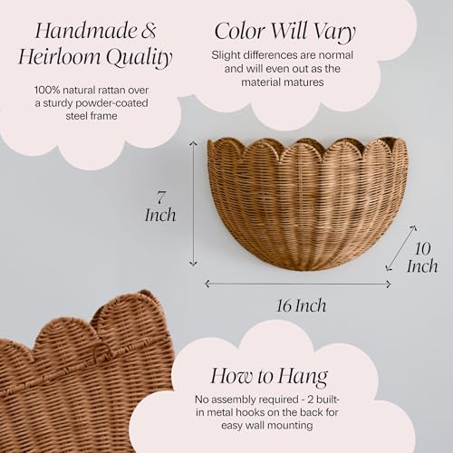 BEBE BASK Scalloped Wicker Wall Basket - The Original - 16 x 10 x 7 In - color: Mocca