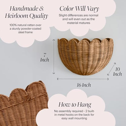 BEBE BASK Scalloped Wicker Wall Basket - The Original - 16 x 10 x 7 In - color: Mocca