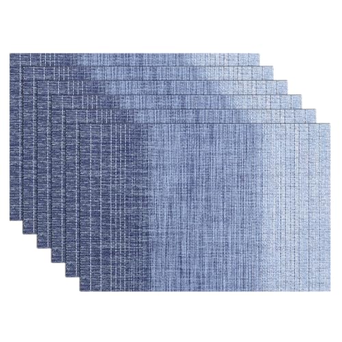 SHACOS Gradient Blue Woven Placemats Set of 6 Place Mats Indoor Outdoor - color: Gradient Blue, size: Set of 6