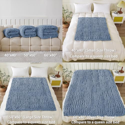 WESHIONGOO Chunky Knit Blanket Throw for Couch Bed 40"×40" Dusty Blue - color: Dusty Blue, size: 40"x40"(Small Size Throw)