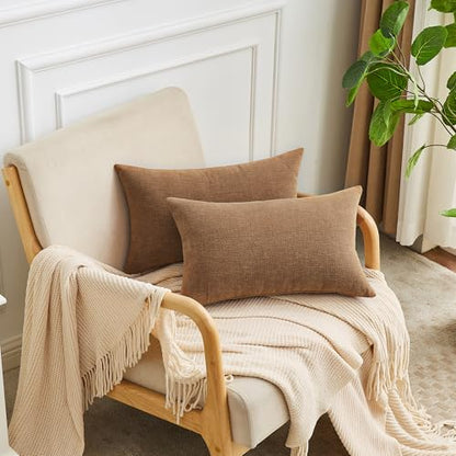GAWAMAY 2 Pack 12x20 Apricot Brown Chenille Throw Pillow Covers for Couch - color: Apricot Brown, size: 20" x 12" (Pack of 2)