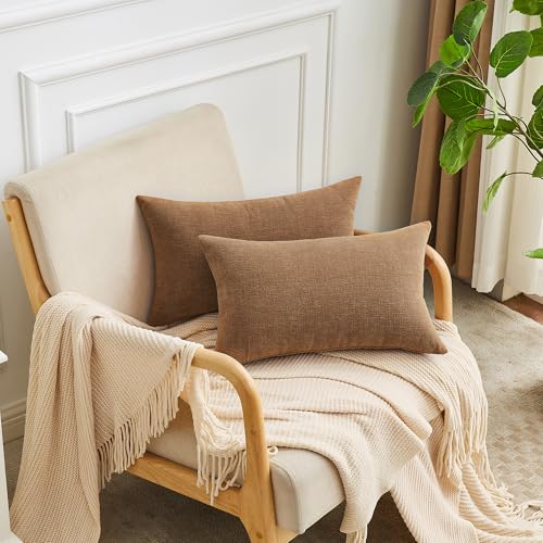 GAWAMAY 2 Pack 12x20 Apricot Brown Chenille Throw Pillow Covers for Couch - color: Apricot Brown, size: 20" x 12" (Pack of 2)