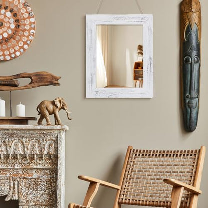 QDSSDECO 16" x 20" Farmhouse Rectangular Wall Mirror, White - color: White Without Shelf