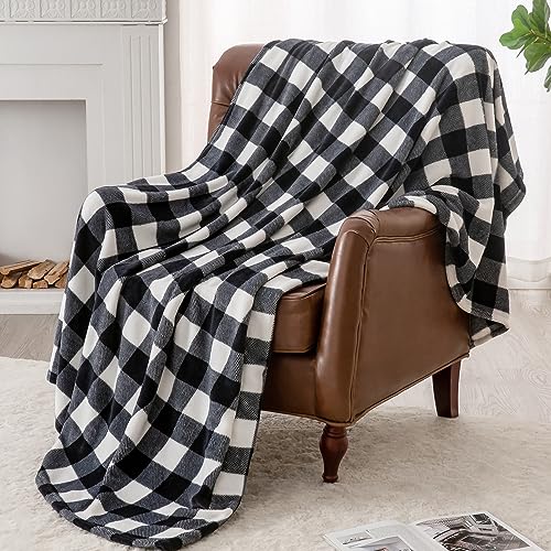 BEDELITE Buffalo Plaid Flannel Fleece Throw Blanket for Couch - color: Black & White Buffalo, size: Throw(50"x60")