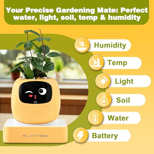 PLANTSIO Smart Plant Pot with Screen, 80ml Self-Watering Planter Yellow - color: Yellow