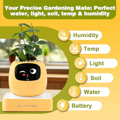 PLANTSIO Smart Plant Pot with Screen, 80ml Self-Watering Planter Yellow - color: Yellow