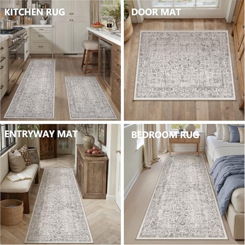 HUGEAR 2-Piece Grey Neutral Kitchen Rug Set - color: Grey, size: 20"x32"+20"x48"