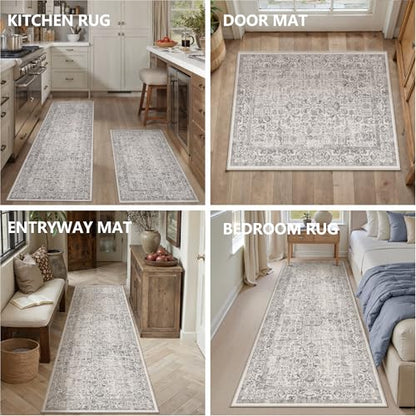 HUGEAR 2-Piece Grey Neutral Kitchen Rug Set - color: Grey, size: 20"x32"+20"x48"