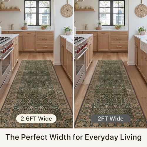 Bavni 2'6" x 7' Kitchen Runner Rug, Washable Non Slip, Dark Green Brown - color: Dark Green Brown, size: 2'6" x 7' (Rectangular)