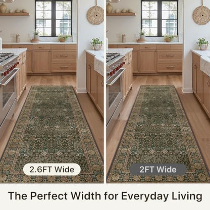 Bavni 2'6" x 7' Kitchen Runner Rug, Washable Non Slip, Dark Green Brown - color: Dark Green Brown, size: 2'6" x 7' (Rectangular)