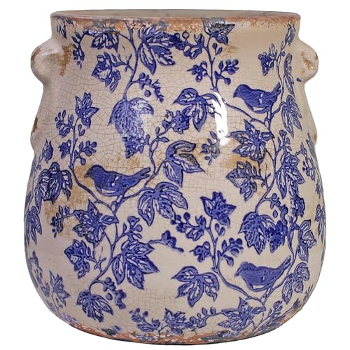 English Country Ceramic Planter, 6.7" Chinoiserie Vase & Utensil Holder - color: Blue