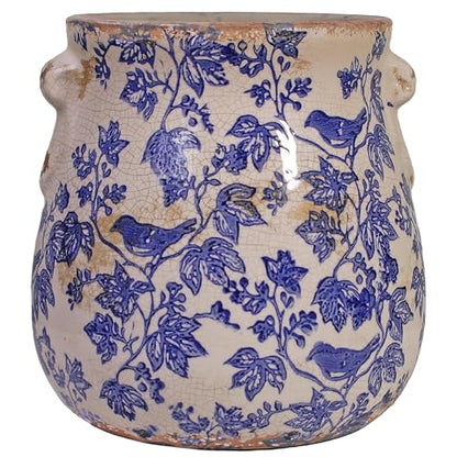 English Country Ceramic Planter, 6.7" Chinoiserie Vase & Utensil Holder - color: Blue