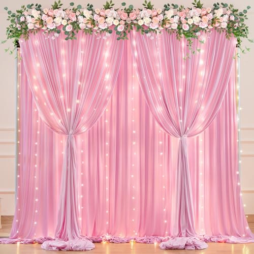20 x 10ft Baby Pink Backdrop Curtains with Lights String - color: Baby Pink, size: W5' x H10'(4 panels)