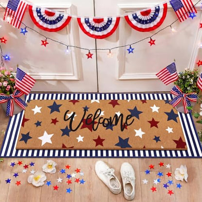 Tinideya 2 Pcs Large 4th of July Layered Doormat Patriotic Front Door Mat - color: Blue, style: 4th of July
