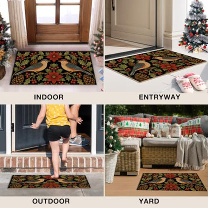 Christmas Bird Floral Faux Coco Coir Doormat Door Mat 17x30 Inch - color: Snow Bird