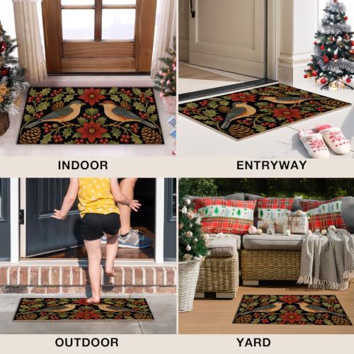 Christmas Bird Floral Faux Coco Coir Doormat Door Mat 17x30 Inch - color: Snow Bird