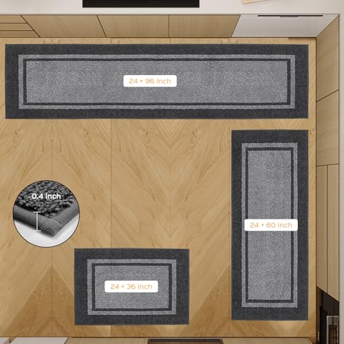 Kitchen Rugs 24" x 96", Non-Slip Runner Rugs, Light Grey & Dark Grey - color: Light Grey & Dark Grey, size: 24" X 96"
