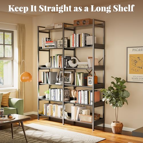 Huuger 6 Tier Bookshelf with 12 Open Shelves and Raised Baffle, Black - color: Black, size: 6 Tier