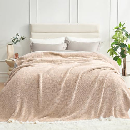 Snuggle Sac Queen Size Bedding Blankets, Super Soft Warm Oversized Bed Blankets Cozy Knit Fuzzy Blankets for Bed, Heather Beige, 90x90 inches - color: Heather Beige, size: Queen (90"x90")