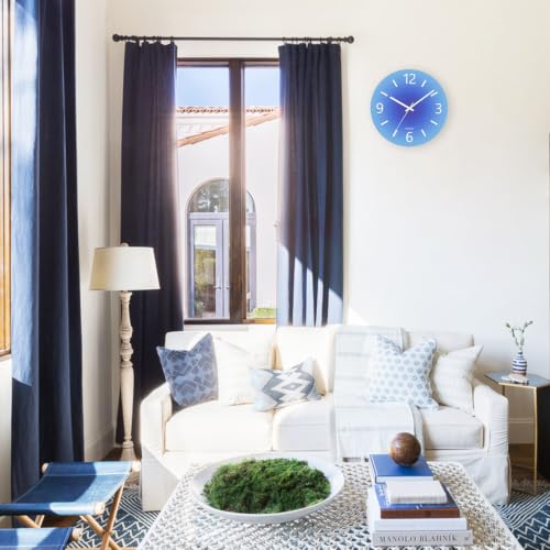 Tempered Glass Large Wall Clock, 14 Inch Decorative Clock - Blue - color: Blue
