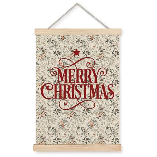 Exqcom Merry Christmas Wall Decor, Retro Boho Floral Botanical Christmas Wall Art Poster, Holiday Winter Floral Xmas Posters for Home Bedroom Living Room Apartment, 12x16 Inches - color: Christmas-Wall Decor-H