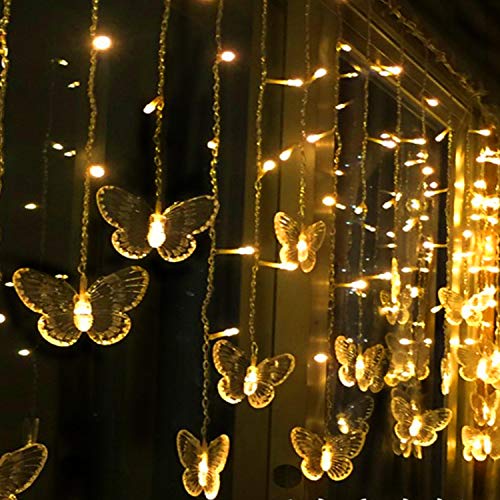 Butterfly Curtain Lights, 13ft 96 LED USB Window Fairy Lights 16 Butterflies 8 Modes Firefly Twinkle Timer String Lights with Remote for Room Bedroom Wall Ceiling Party Wedding Christmas - color: Warm White, size: 13ft