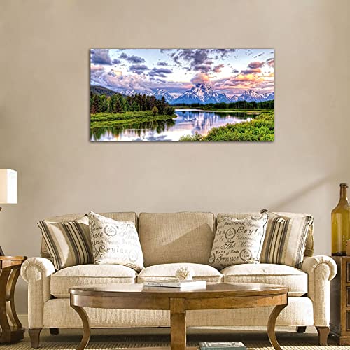 Oxbow Bend Canvas Wall Art Grand Teton National Park Prints, 24"x48" - color: National Park, size: 48"L x 24"W