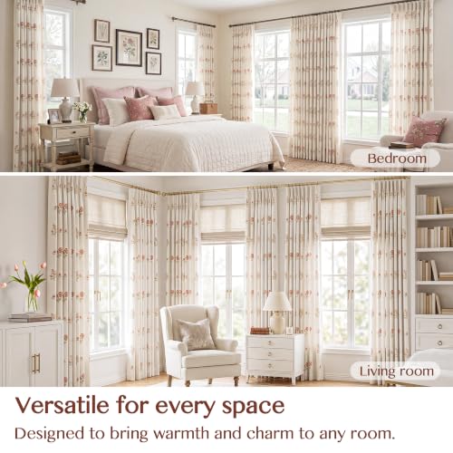 Pinch Pleat Linen Blend Curtains Beige Stripe Floral, 40"Wx108 Inches Long - color: Beige Stripe, size: 40"W x 108"L (Pack of 2)