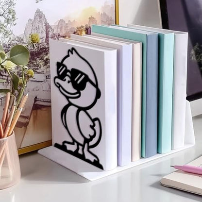 Peacoblue 5.3"x4.3"x7.9" Metal Bookends, Heavy Duty Book Ends for Shelves - style: Cute Duck with Sunglasses