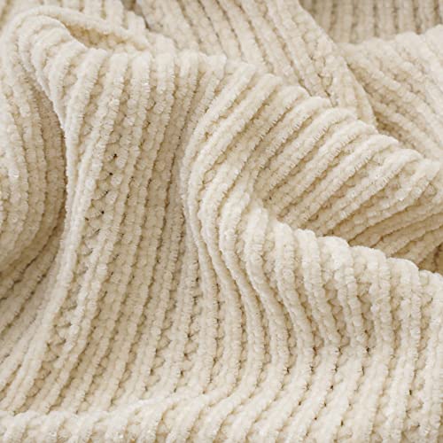 BATTILO HOME Beige Throw Blanket for Couch, 50"x60" - color: Chenille-beige, size: 50 x 60 in.