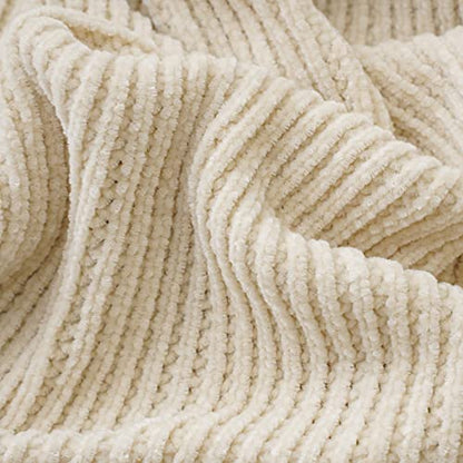 BATTILO HOME Beige Throw Blanket for Couch, 50"x60" - color: Chenille-beige, size: 50 x 60 in.