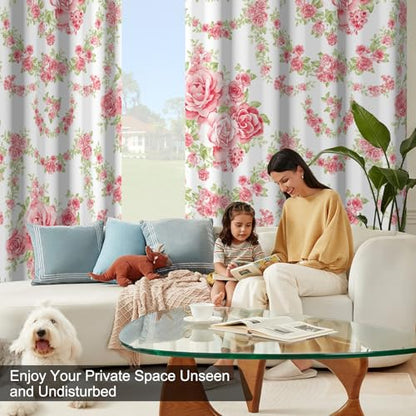 Pink Rose Spring Curtains for Girls Bedroom, Cute Floral Blackout Curtains for Bedroom and Nursery, Room Darkening Thermal Living Room Bedroom Curtains 84 Inch Length 2 Panels Set with Tiebacks - color: Pink Roses